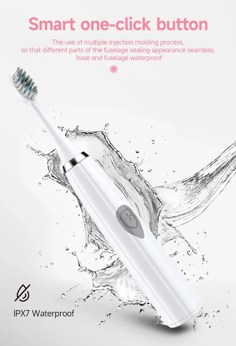 Adult Soft-bristle Electric Toothbrush, Portable and Durable Battery, IPX6 Waterproof Rating, Smart and Efficient Dental Care.