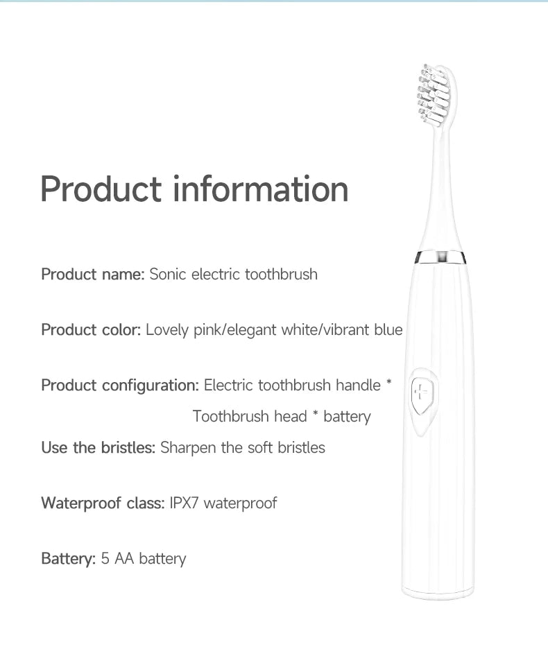 Adult Soft-bristle Electric Toothbrush, Portable and Durable Battery, IPX6 Waterproof Rating, Smart and Efficient Dental Care.